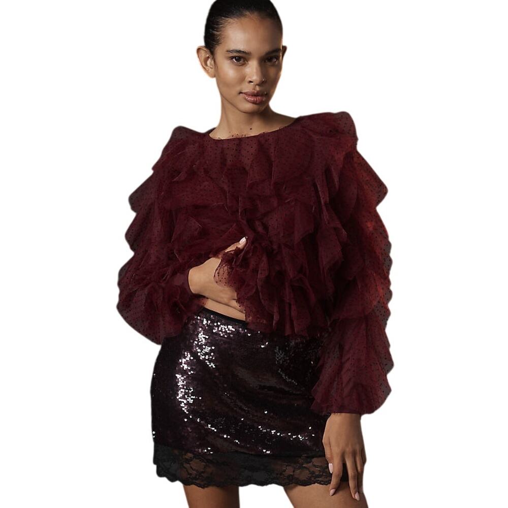Anthropologie Dolan Left Coast Mesh Ruffle Top XS / 4 NWT - Picture 1 of 6